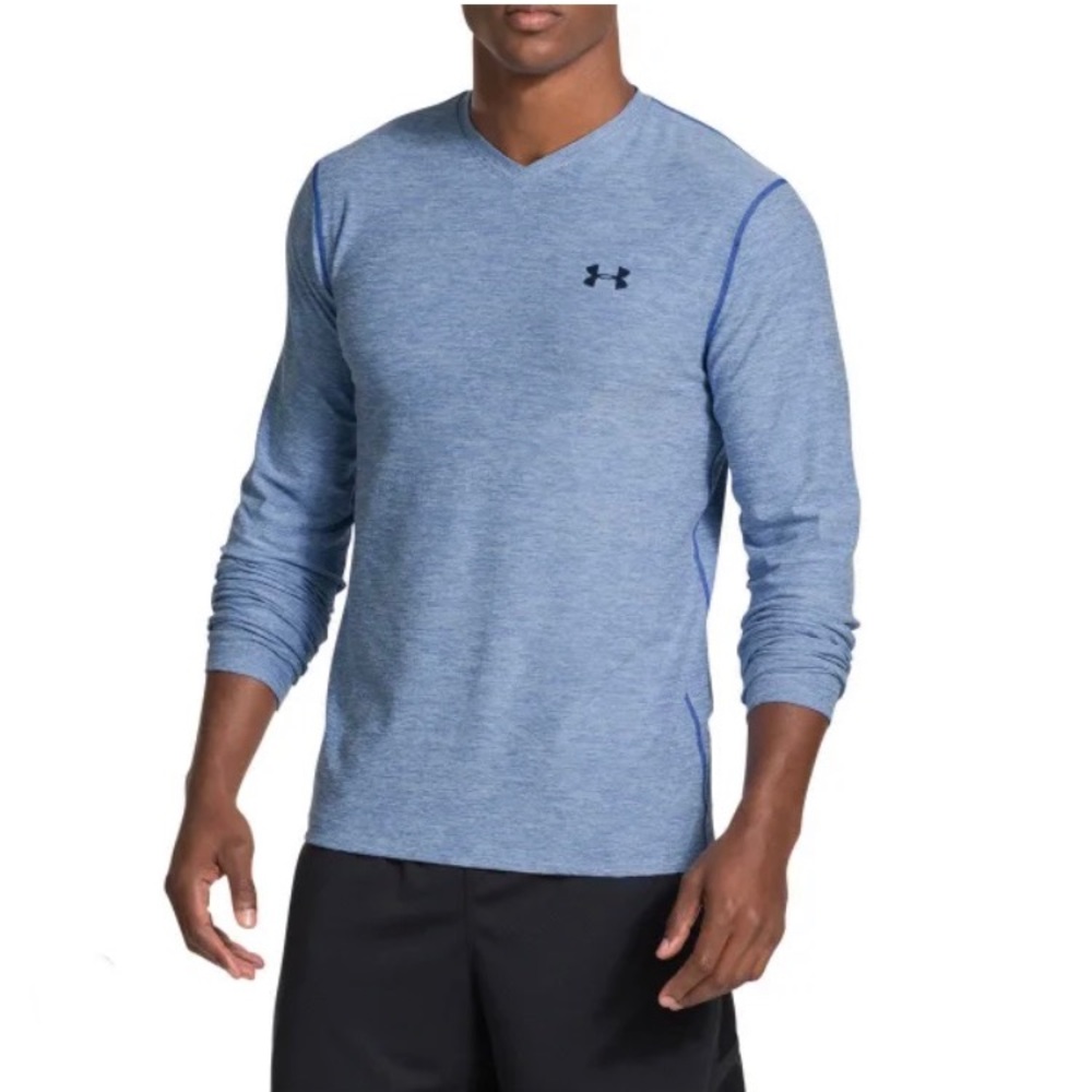 UNDER ARMOUR Men's Gray ColdGear Longsleeves V Neckline Athletic Top Sz Medium